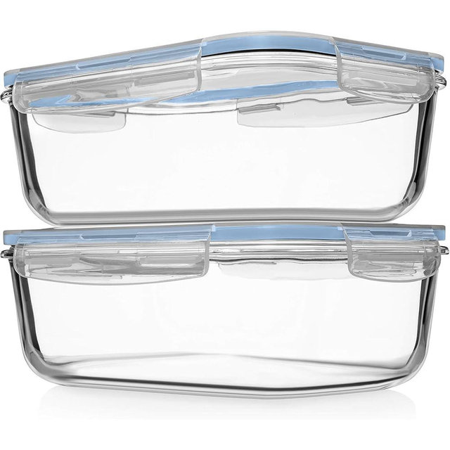 Razab 4 PC 1860ml / 63 Oz / 8 Cups Large Glass Food Storage Containers with Lids - Glass Meal Prep Containers for Roasting & Storing Leftover, Lunch Container with Lids, Microwave & Oven Safe