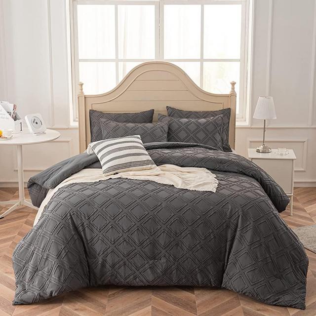 SLEEPBELLA Queen Size Comforter Set Tufted Design, Lightweight Microfiber Bedding Set, Soft and Fluffy Bed Comforter for All Seasons, Dark Grey