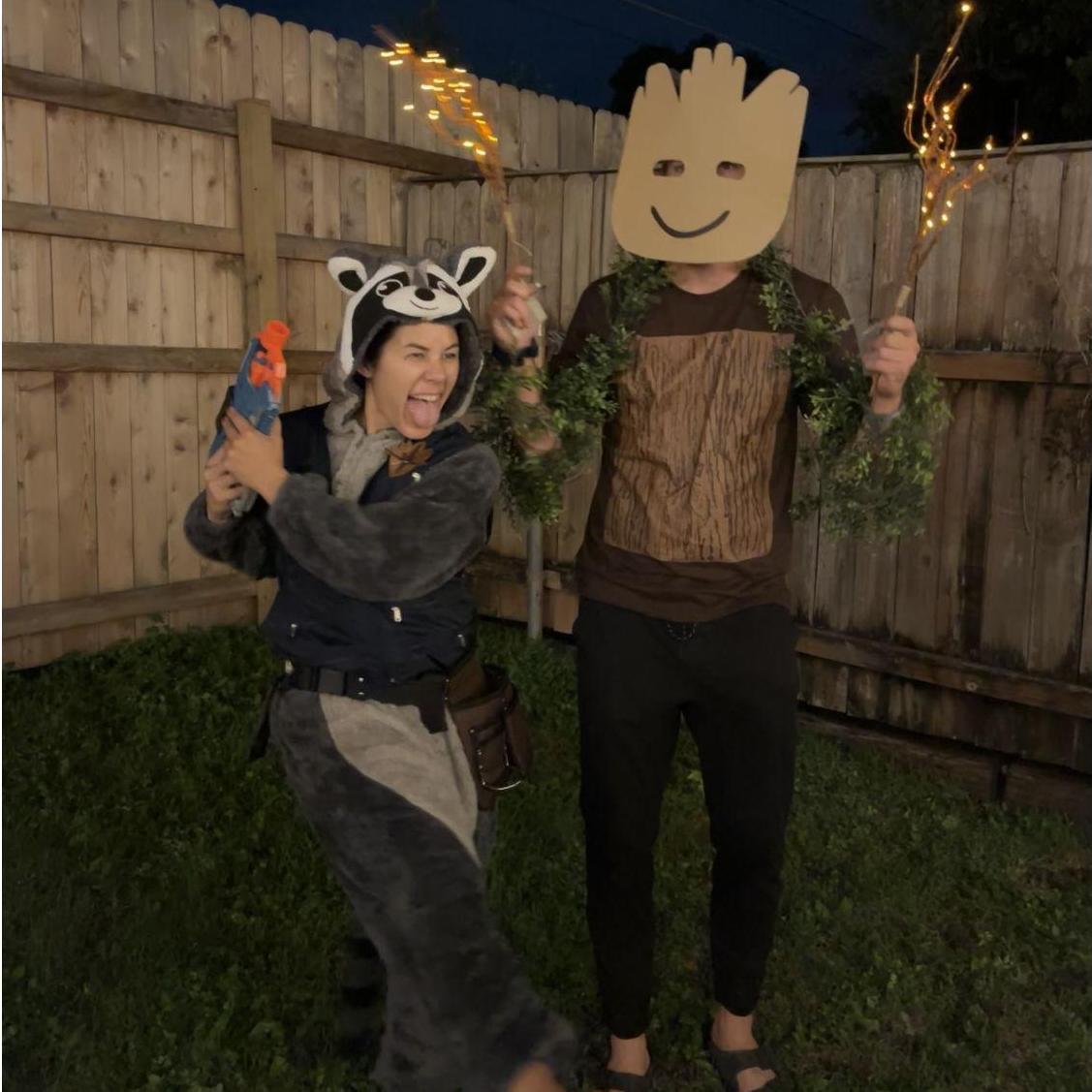 Our first Halloween together as Rocket & Groot from The Guardians of the Galaxy