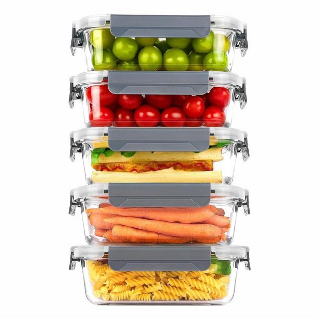 Vtopmart 5 Pack 35oz Glass Food Storage Containers with Lids, Meal Prep Containers, Airtight Lunch Containers Bento Boxes with Snap Locking Lids for Microwave, Oven, Freezer and Dishwasher