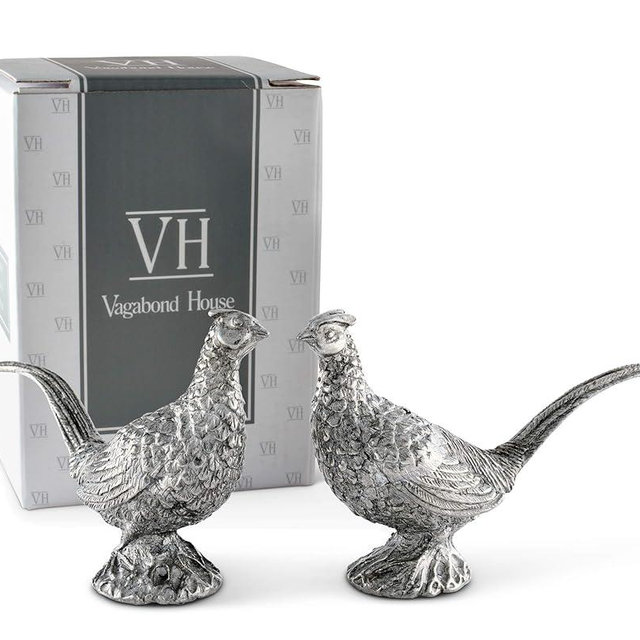 Vagabond House Pewter Pheasants Salt and Pepper Shaker Set Woodland Table Décor S/P Shaker 2 inch Tall