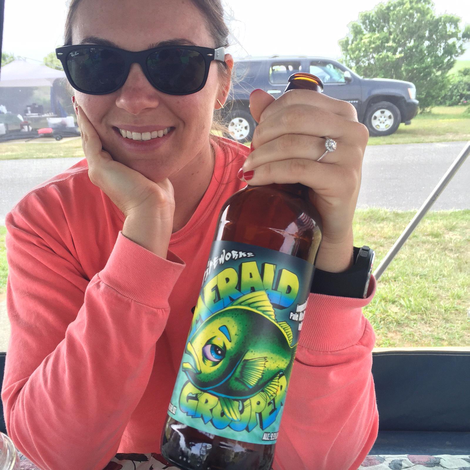 Celebratory beer in Montauk, NY the day after our engagement. Chad and I were camping at hither hills with my family