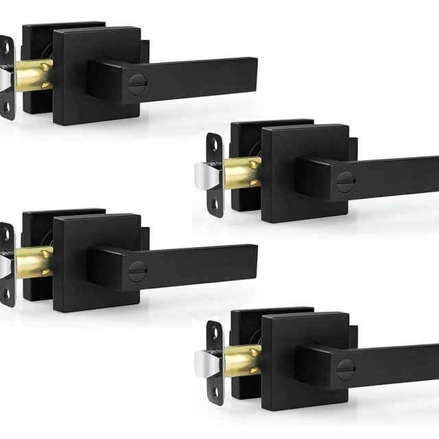 Estmoon 4 Pack Black Door Handles - Interior Door Knobs with Lock for Bedrooms, Keyless Privacy Door Levers, Heavy Duty Zinc Alloy 2.07 lb Door Lever Set for Bedrooms Bathrooms