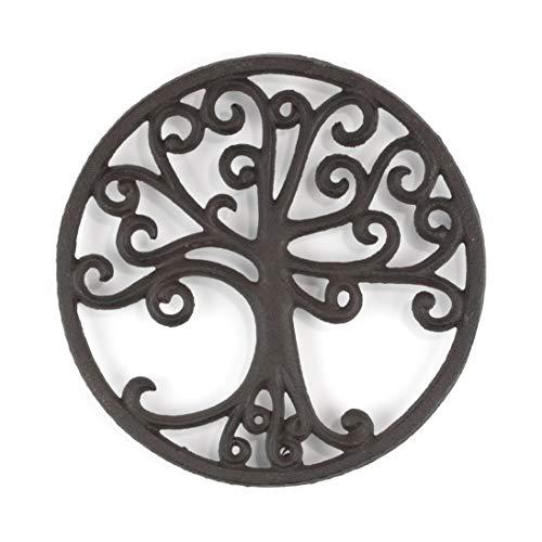 gasaré, Cast Iron Trivet, Metal Trivet, Decorative Tree of Life, for Hot Dishes, Pots, Kitchen, Countertop, Dining Table, with Rubber Feet Caps, Solid Cast Iron, 8 Inch Large, Rustic Brown Finish