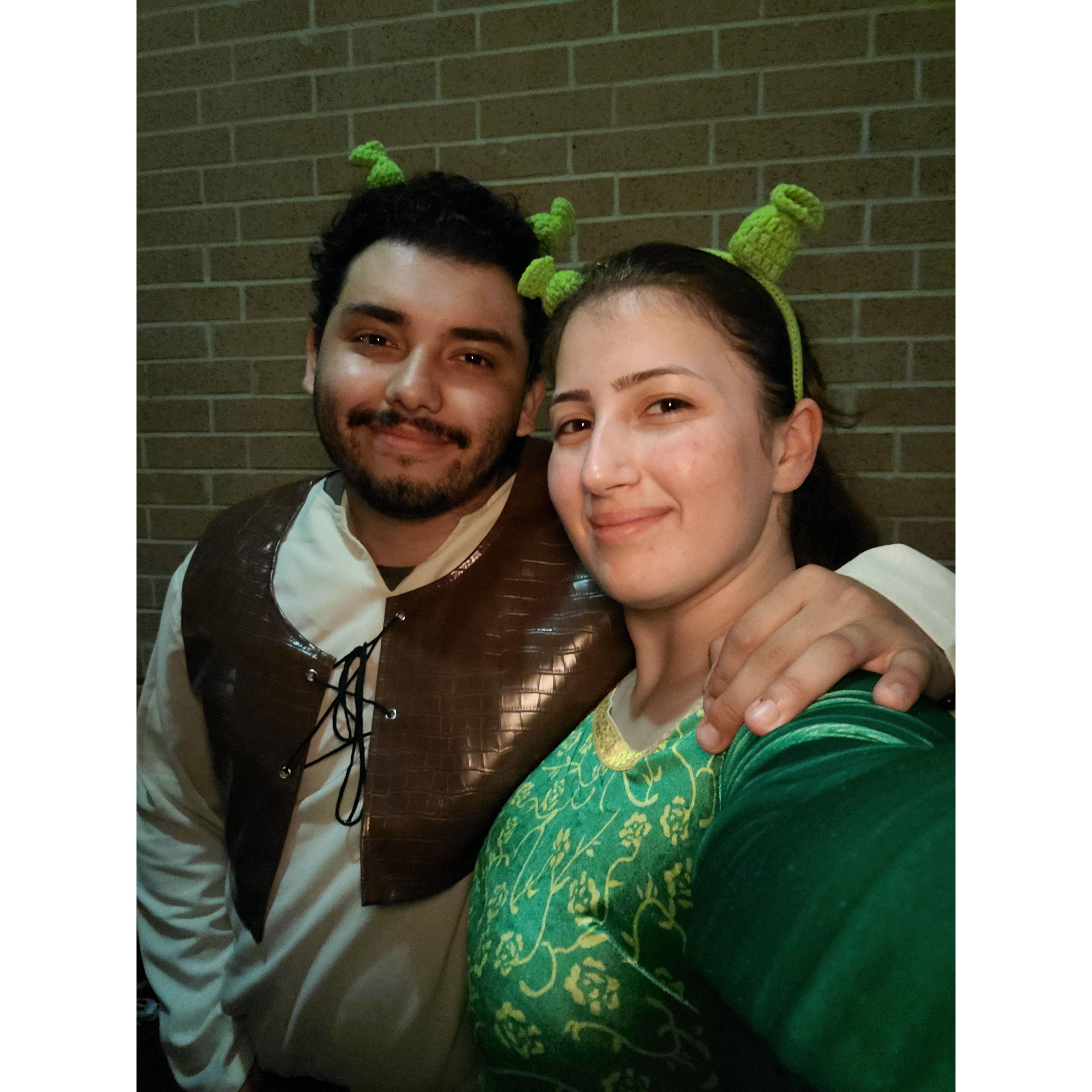 Halloween 2023 - We attended a Fall Campus Retreat with different campus ministries from all over Texas, Oklahoma, and Louisiana. They held a Halloween dance party and we went as Shrek and Fiona.