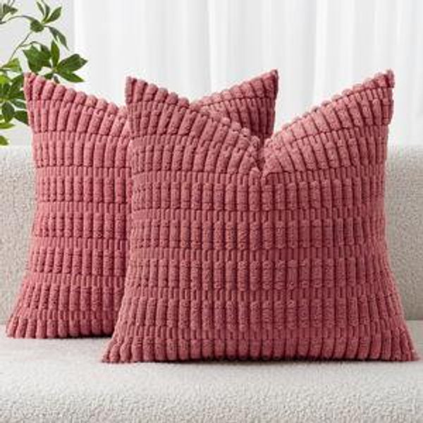 MIULEE Pack of 2 Corduroy Decorative Throw Pillow Covers 18x18 Inch Soft Boho Striped Pillow Covers Modern Farmhouse Home Decor for Sofa Living Room Couch Bed Cream White