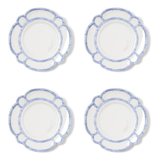 Two's Company French Blue Bamboo Touch Dinner Plates, 11-Inch, Set of 4