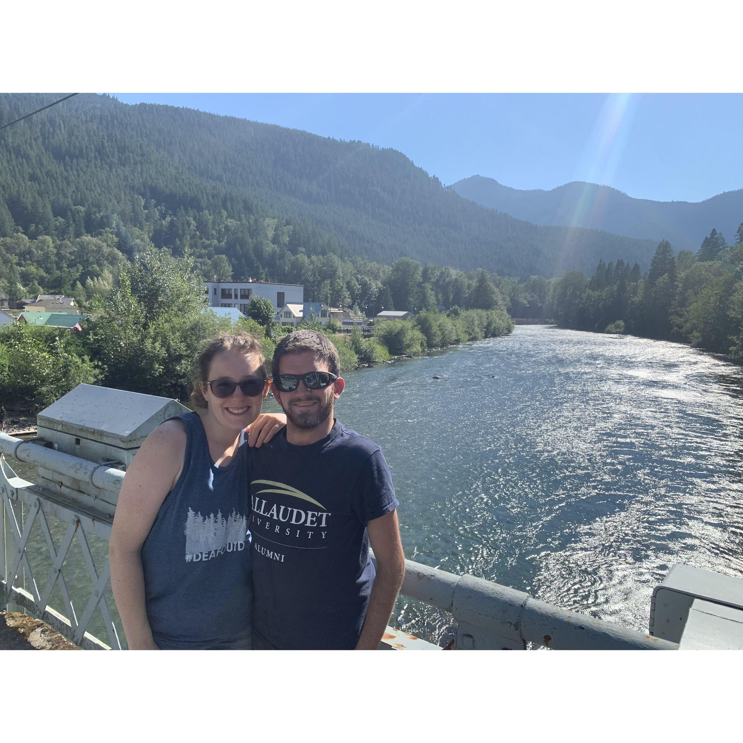 Michael and Sam in front of a clear river near Leavenworth, Washington.