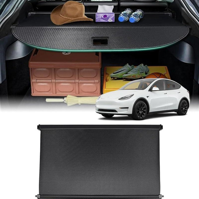 Powerty Retractable Trunk Cover for 2020-2022 Tesla Model Y, Black, SUV Cargo Shielding Shade