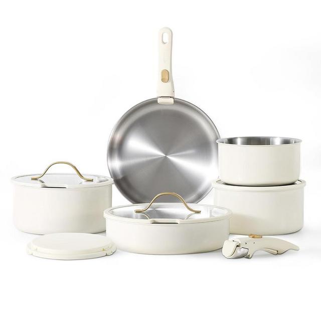 CAROTE 12pcs Pots and Pans Set, Stainless Steel Cookware Set Detachable Handle, Induction Kitchen Cookware Sets with Removable Handle, RV Cookware Set, Dishwasher Safe, Oven Safe