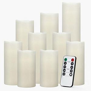 Ry-king 4" 5" 6" 7" 8" 9" Pillar Flickering Flameless LED Candles with 10-key Remote Timer, Set of 9