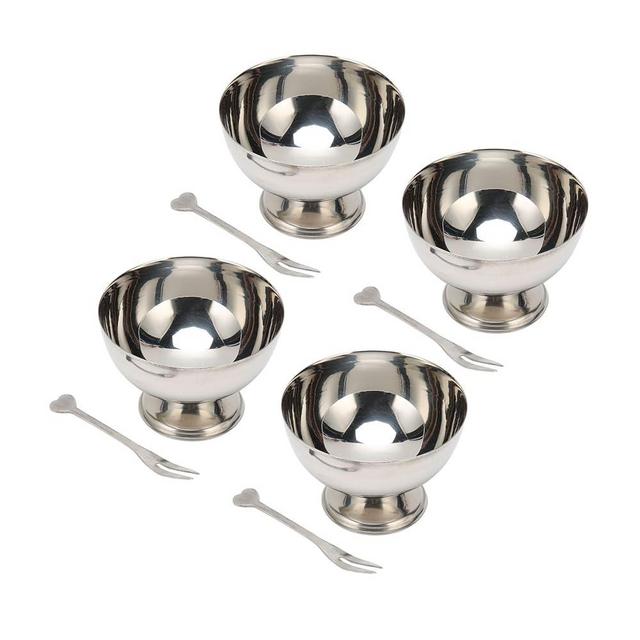 Pssopp 4Pcs Stainless Steel Ice Cream Cups Set Footed Dessert Cup Ice Cream Serving Dishes Footed Fruit Salad Pudding Dessert Cups for Home, Kitchen, Restaurant