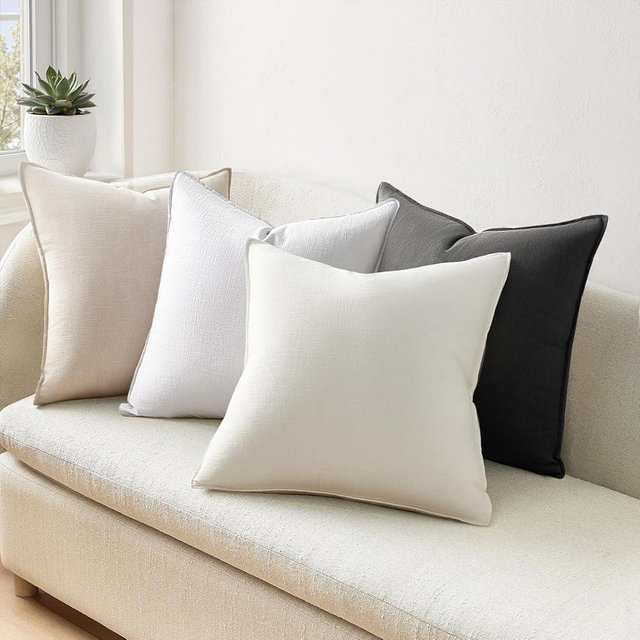 Drapenova Neutral Grey Soft Linen Pillow Covers Pack of 4 Decorative Gray Press Edge Solid Throw Pillow Covers Soft Accent Boho Couch Pillowcases Modern Home Decors for Living Room Bed Sofa 18x18 Inch