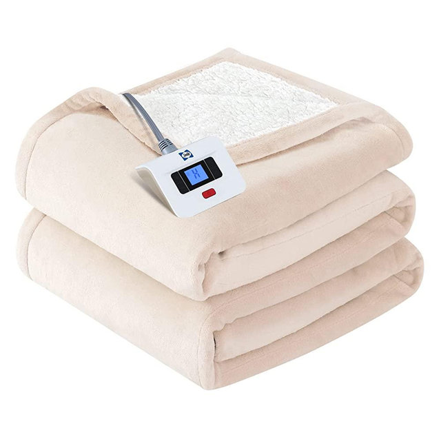 SEALY Electric Blanket Full Size, Heated Blanket Flannel & Sherpa with 10 Heating Levels & 1-12 Hours Auto Shut Off, Fast Heating Warming Blanket, Machine Washable, Beige, 80 x 84 Inch