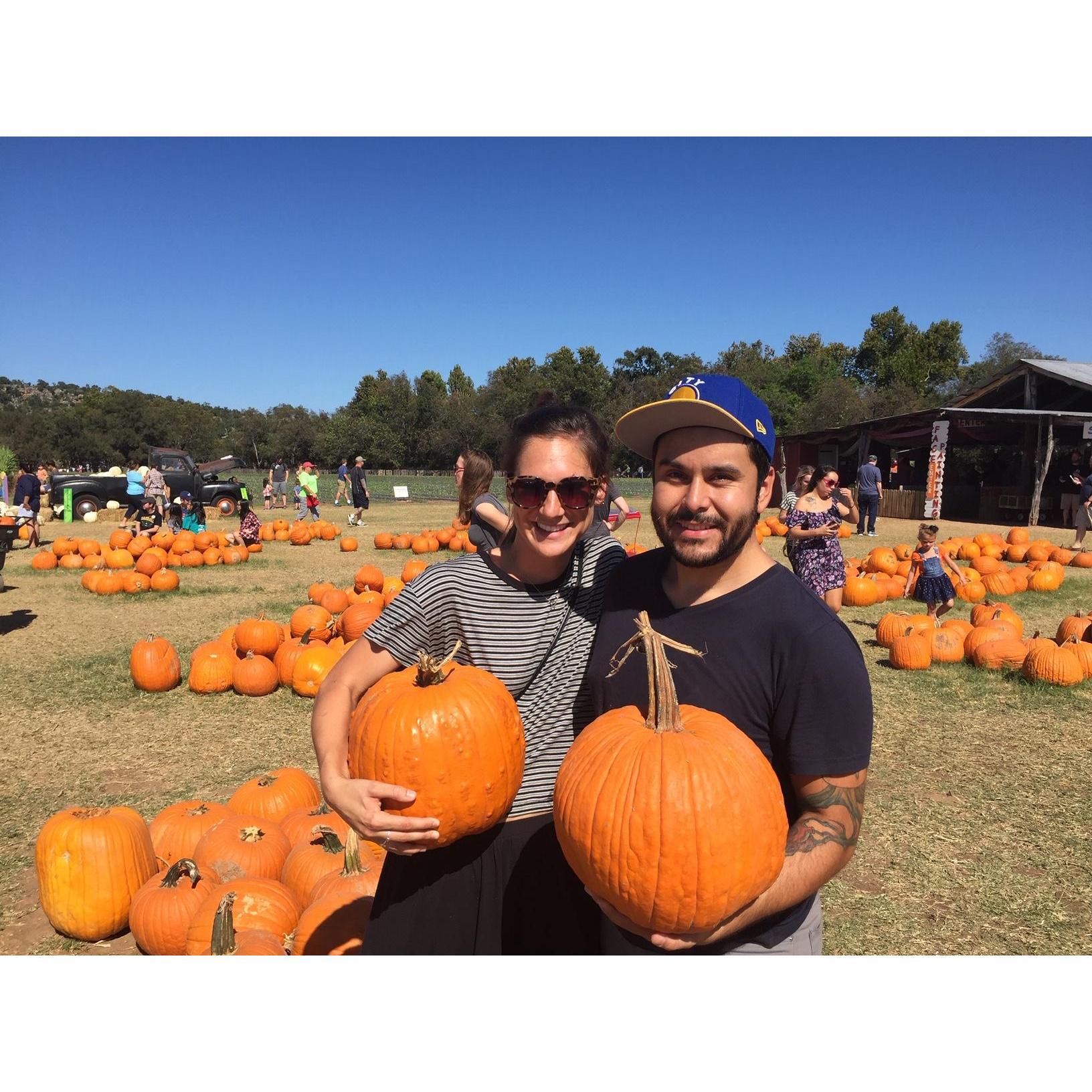Karly is fond of pumpkin patches.