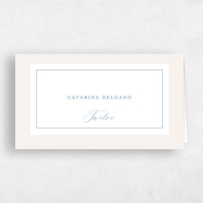 Blue Typography Wedding Place Card - Seren