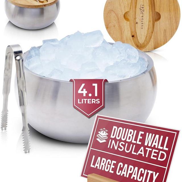Gusto Nostro 4.1L Insulated Ice Bucket with Lid and Tongs, Double Wall Stainless Steel Ice Bucket Large, BPA Free Ice Bucket for Cocktail Bar, Keeps Champagne, Wine, Beer Chill for Parties