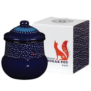 Folklore Enamel Sugar Pot/Jar , Winter Snow Design, Blue