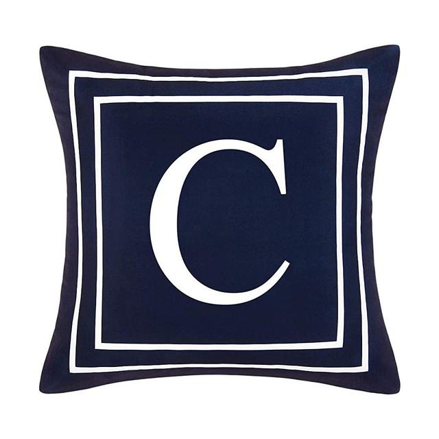 Fascidorm Blue Pillow Cover English Alphabet C Throw Pillow Case Modern Cushion Cover Square Pillowcase Decoration for Sofa Bed Chair Car, Dark Blue, 18 x 18 Inch