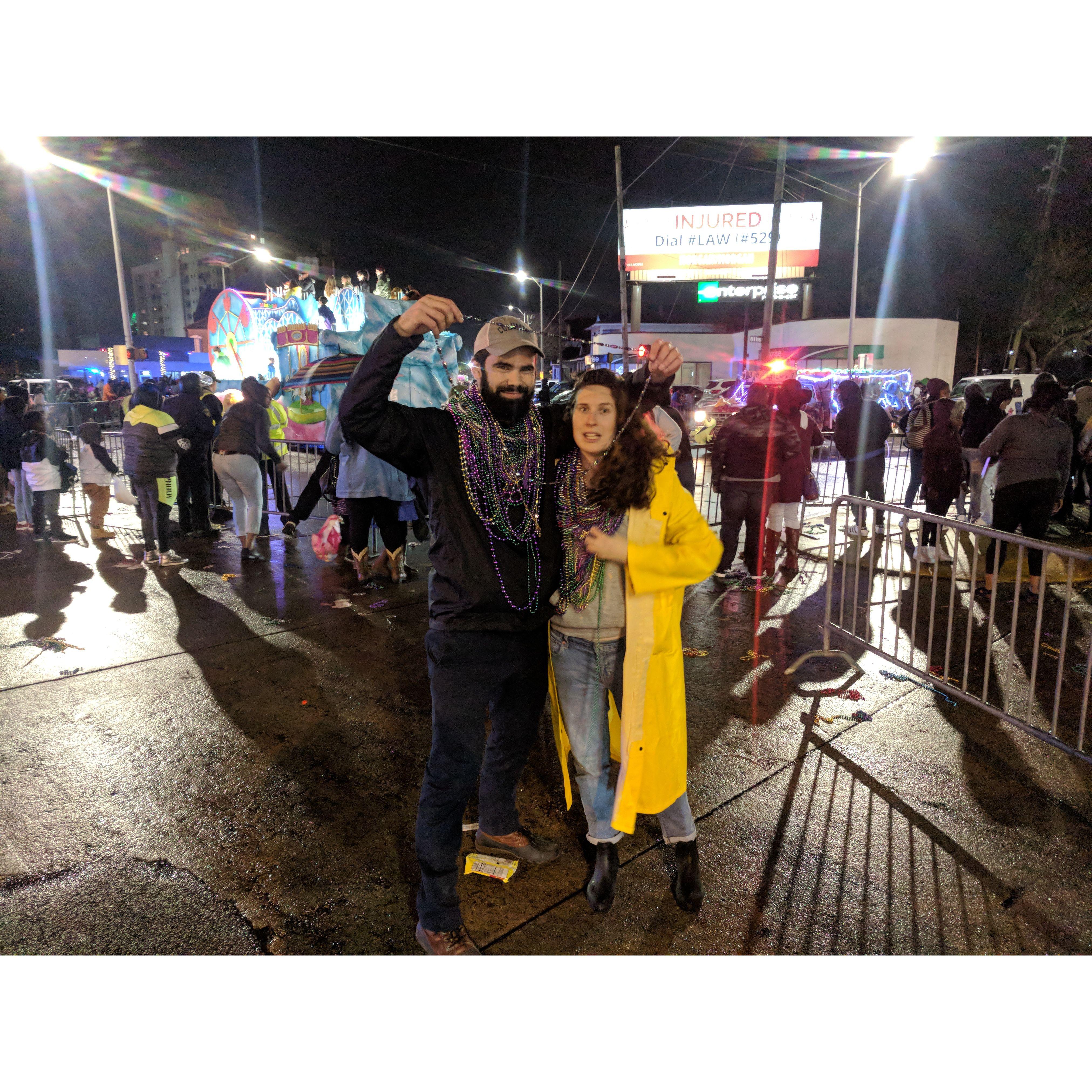 Mardi Gras in Mobile AL. Beads, friends, and revelry.