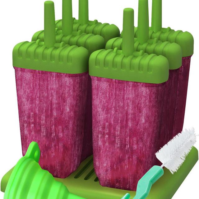 Ozera Popsicle Molds Maker, Reusable Ice Pop Molds Trays for Homemade Popsicles - Set of 6 - with Silicone Funnel & Cleaning Brush - Green