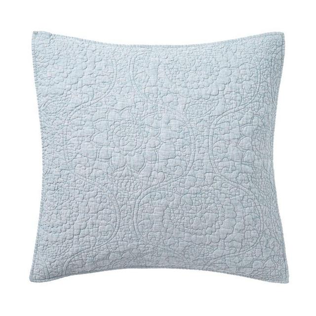 Chambray Belgian Flax Linen Floral Stitch Euro Shams, Set of 2