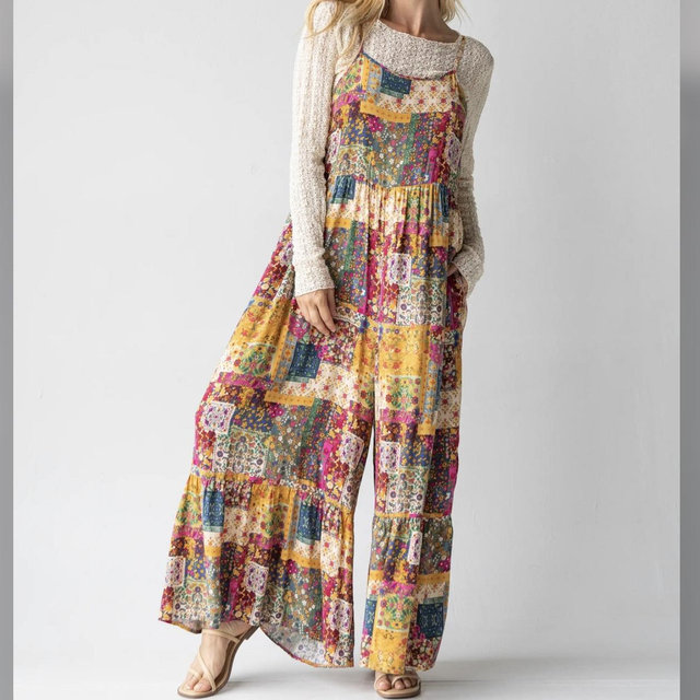 Zoe Wide-Leg Jumpsuit - Mandala Patchwork