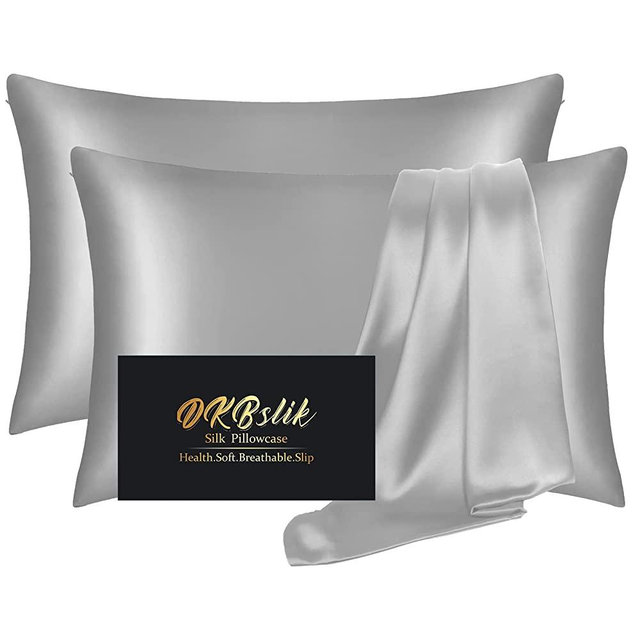 Silk Pillowcase King,Mulberry Silk Pillow Case,Health,Soft and Smooth,Anti Acne,Beauty Sleep,Both Sides Natural King Size Silk Pillowcase Set of 2 with Zipper for Gift