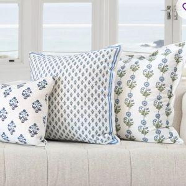 TajikHome Celeste Mughal Flower Pillow Cover in Blue - 3 Piece Set | Wayfair