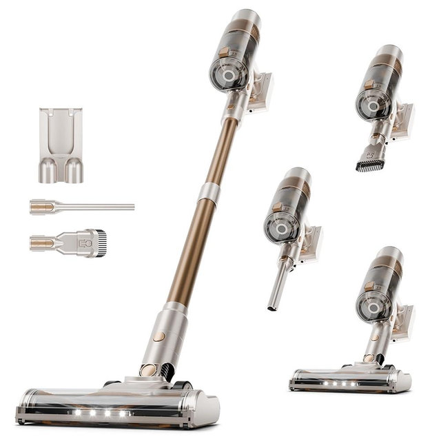 Cordless Vacuum Cleaner, 550W/45KPA Powerful Suction Cordless Stick Vacuum Cleaners for Home, Anti-Tangle Brush, Lightweight, 6-IN-1 Rechargeable Vacuum for Pet Hair/Carpet/Hard Floor(Off-White)