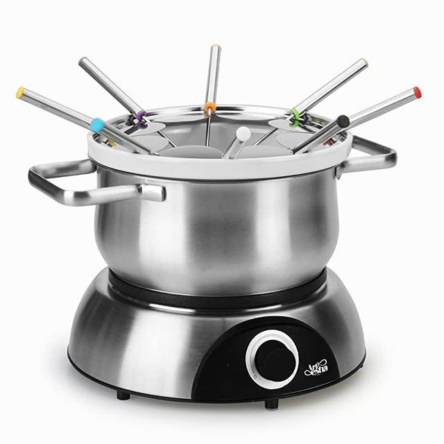 Artestia Electric Chocolate & Cheese Fondue Set with Two Pots, Serve 8 persons (Stainless Steel/Ceramic Pots, Stainless Steel Base)
