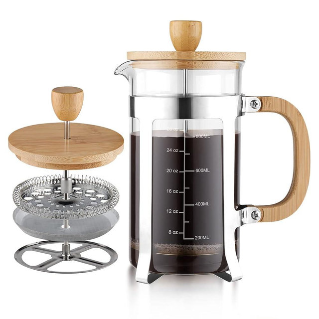 Sivaphe 34 OZ Bamboo French Press Stainless Steel High Borosilicate Glass 1000ML Espresso/Tea Maker Coffee Serving Sets, Gift Choice for Coffee Lover