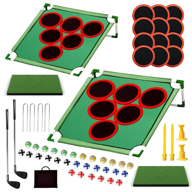 TrailMlix Golf Game Play Set of 2,Golf Chipping Cornhole Set with 30 Velcro Balls, 2 Golf Mat, Putter & Portable Bag – Fun Target Game for Indoor and Outdoor