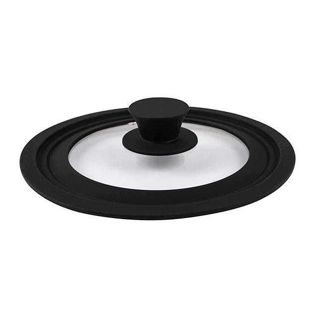 Houseables Lids, Silicone Lid, 10”, 11”, 12”, 1 Pack, Black, Clear, Glass, Pan Cover, Universal, Replacement, Protector, For Crock Pot, Wok, Cast Iron Skillet, Frying, Pots, Pans, Cooking, Braising