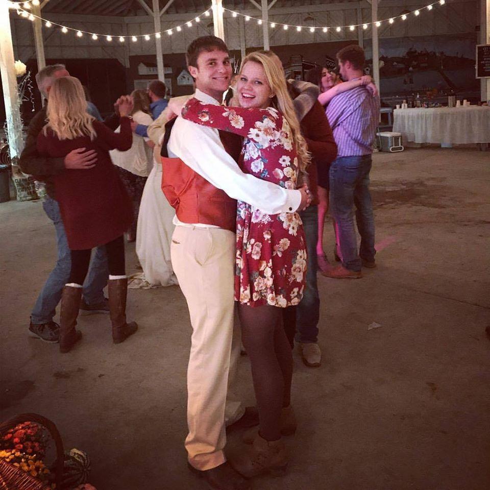 Slowing dance together at a friend's wedding.