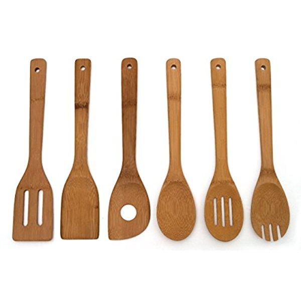 Lipper International 826 Set of 6 Bamboo Kitchen Tools, in Mesh Bag