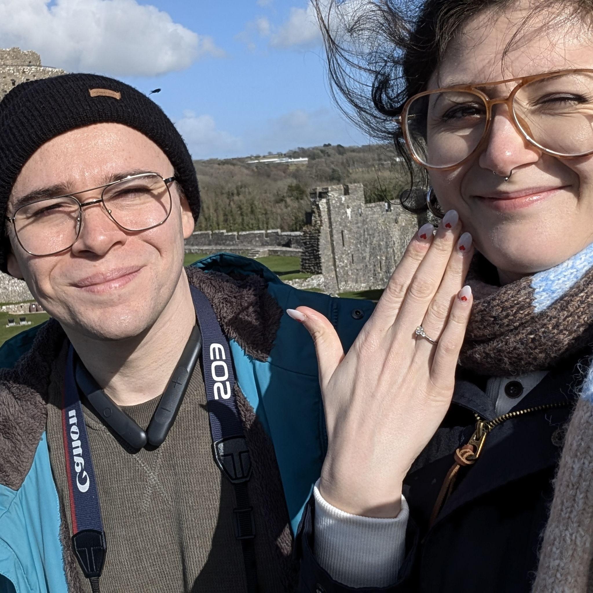 Newly engaged... at a castle