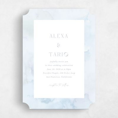 Blue Ticket Wedding Invitation - Beaux-Arts Portrait