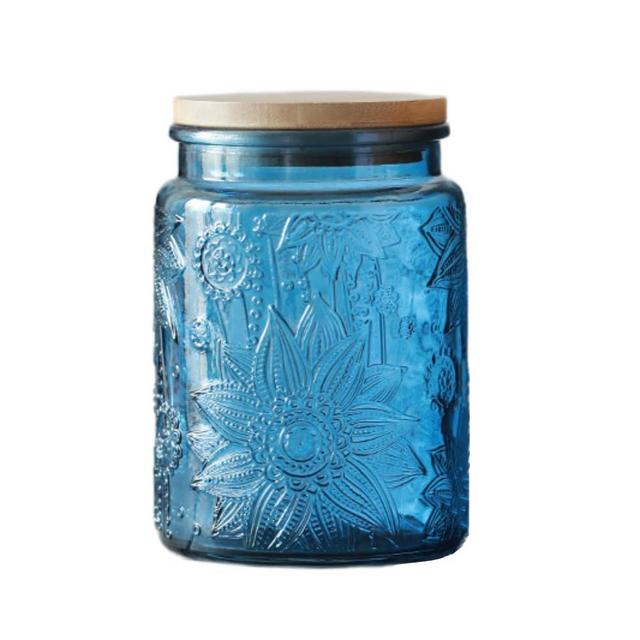 Blue Glass Jar, 23.7 FL OZ Vintage Glass Jar with Airtight Lid, Candy Jar/Sugar Containers for Kitchen Pantry Coffee, Tea, Cookie, Decorative Glass Jar Holds Bath Salt (Blue, 1 Pack)