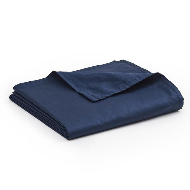 YnM Exclusive Cotton Duvet Cover for Weighted Blankets with 16 Strings (Navy, 88"x104")