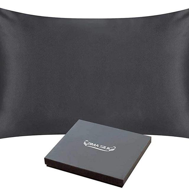 ZIMASILK 25 Momme 100% Mulberry Silk Pillowcase for Hair and Skin,Both Sides Natural Silk,Hidden Zipper Closure,1 Pc Gift Box (Space Grey, Queen 20''x30'') …