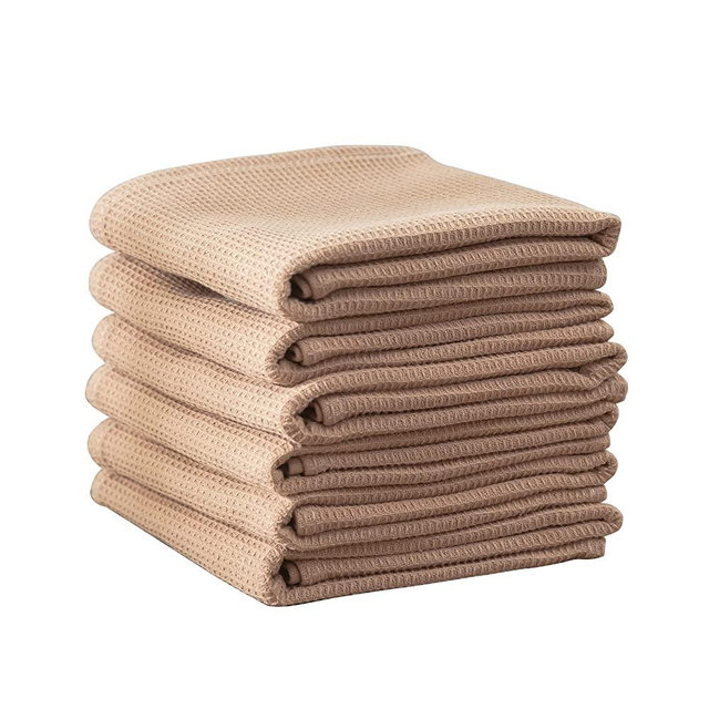 100% Cotton Absorbent Kitchen Dish Towels Set, Waffle Weave Kitchen Hand Towels, Ultra Soft Dish Towels Dish Cloths, Quick Drying Dish Rags Brown- 17 x 25 Inches, 6 Pack
