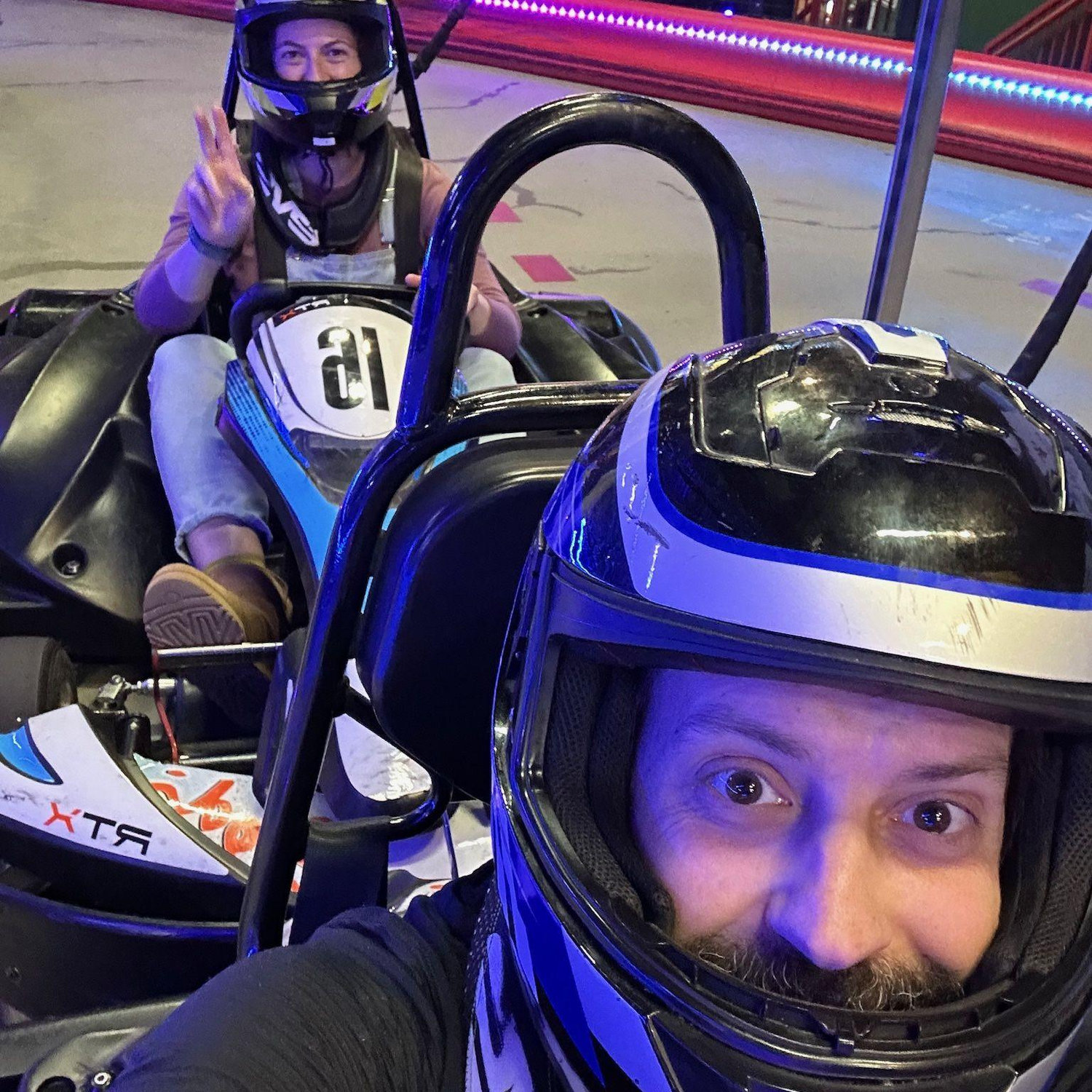 Killing time at the Mall of America before our train ride to Devils Lake, ND. In the middle of the Winter. By the way, Elizabeth did not win this race...