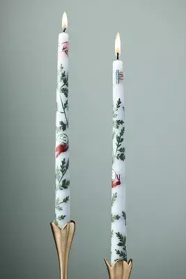 Gardenia Handpainted Taper Candles, Set of 2