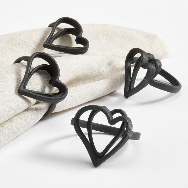 Interlocking Hearts Napkin Rings, Set of 4 - Black