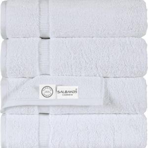SALBAKOS 100% Turkish Cotton Bath Towels | 4 Piece Turkish Bath Towels White 27x54 Standard Size | Premium Hotel Quality, Super Absorbent, Thick, Plush Turkish Towel - Made in Turkey (White Pack of 4)