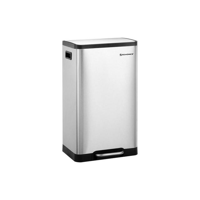 SONGMICS Trash Can, 12-Gallon Pedal Garbage Can, Stainless Steel Step Bin, Soft Closure, Fingerprint Proof, for Kitchen, Living Room, Silver