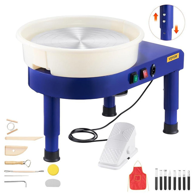 VEVOR 14in Pottery Wheel for Adults Beginners, 0-6in Height-Adjustable, 450W Pottery Forming Machine 60-300RPM Electric Ceramic Wheel, Blue