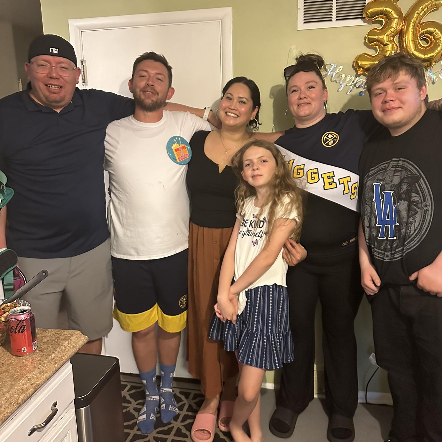 Bride and groom with the groomsmen and JR bridesmaid