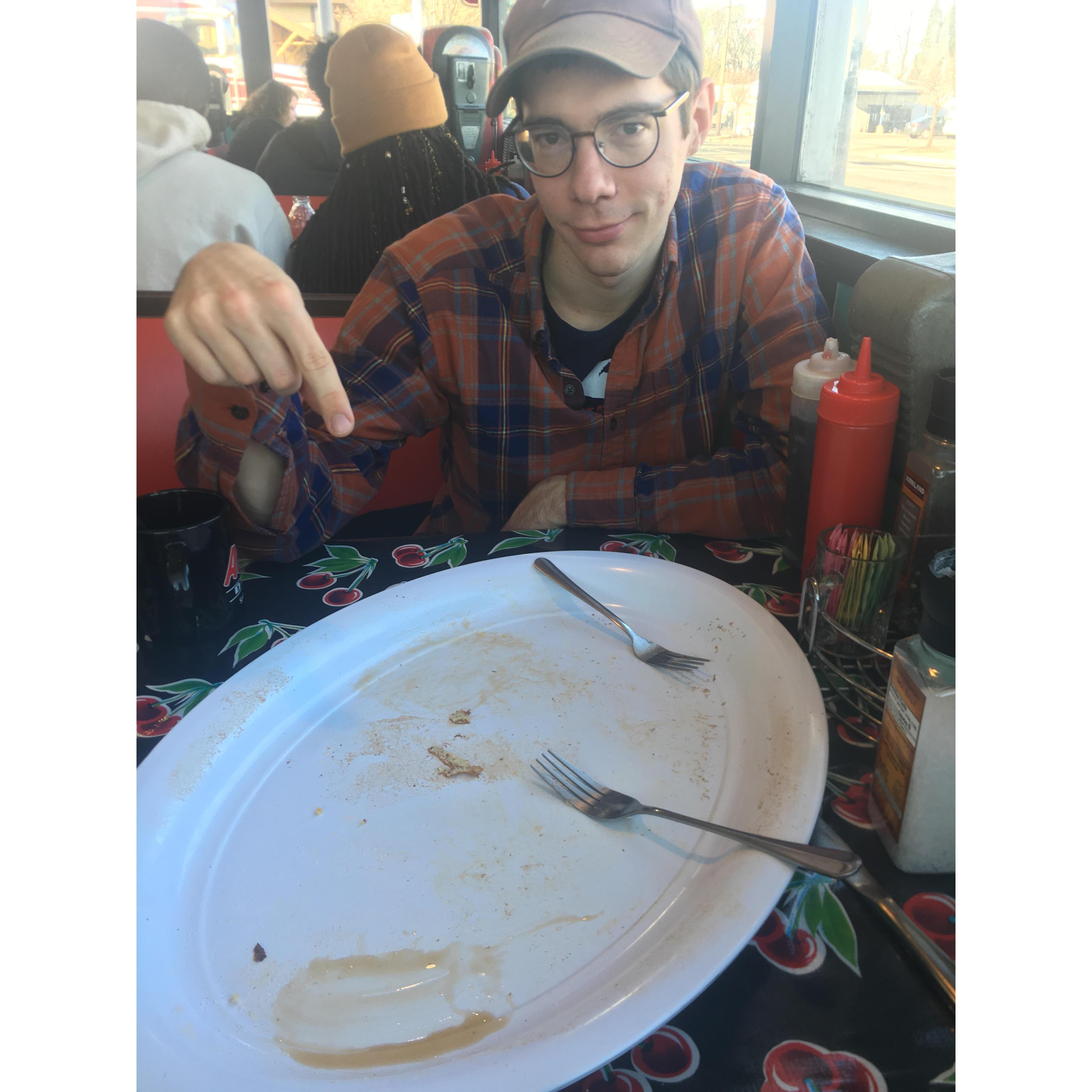 Devin finishes the world's largest pancake